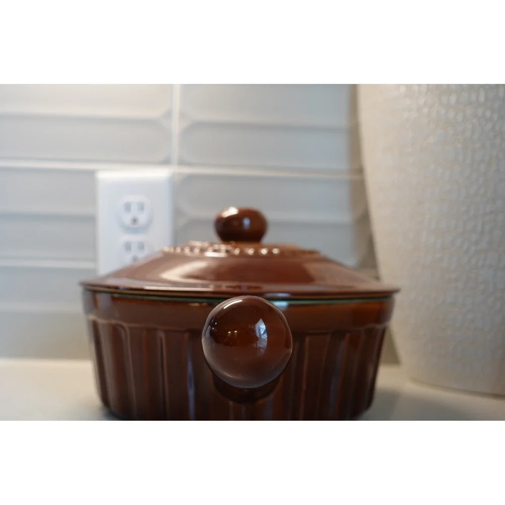 Savinio Brown & Green Glazed Ceramic Baker Pan Casserole Dish with Lid Oven Safe